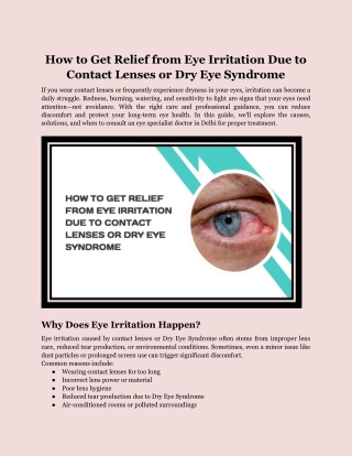 How to Get Relief from Eye Irritation Due to Contact Lenses or Dry Eye Syndrome