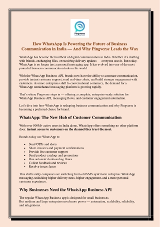 How WhatsApp Is Powering the Future of Business Communication in India — And Why Pingverse Leads the Way