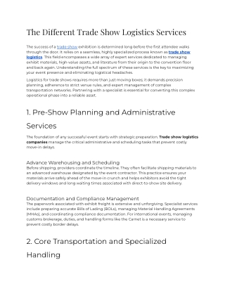 E - The different trade show logistics services