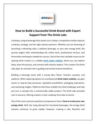 Drink Maker Website | Drink Labs