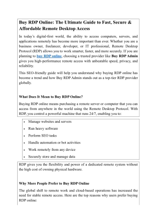 Buy RDP Online - The Ultimate Guide to Fast, Secure & Affordable Remote Desktop Access