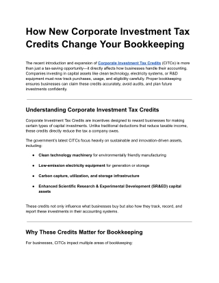How New Corporate Investment Tax Credits Change Your Bookkeeping