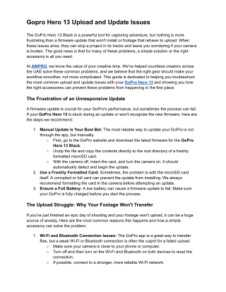 Gopro Hero 13 Black Upload and Update Issues