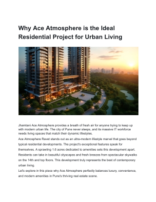 Why Ace Atmosphere is the Ideal Residential Project for Urban Living