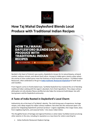 How Taj Mahal Daylesford Blends Local Produce with Traditional Indian Recipes