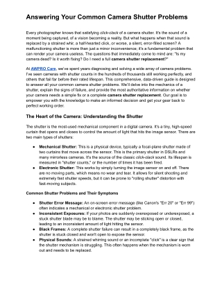 Answering Your Common Camera Shutter Problems