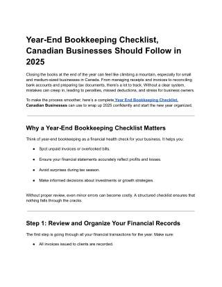 Year-End Bookkeeping Checklist, Canadian Businesses Should Follow in 2025