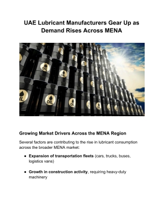 4 UAE Lubricant Manufacturers Gear Up as Demand Rises Across MENA