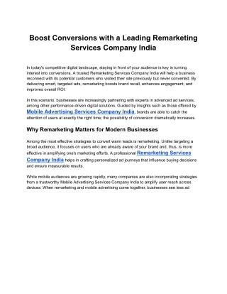 Boost Conversions with a Leading Remarketing Services Company India