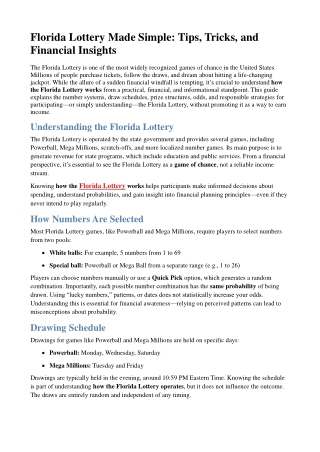 Florida Lottery : How to Play, Odds, and Prizes Explained