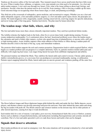 Foot and Ankle Tendon Surgeon: Treating Tears and Tendinopathy