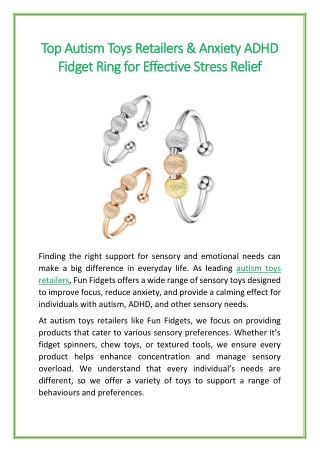 Top Autism Toys Retailers & Anxiety ADHD Fidget Ring for Effective Stress Relief