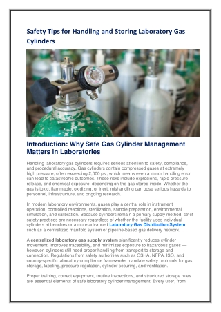 Safety Tips for Handling and Storing Laboratory Gas Cylinders