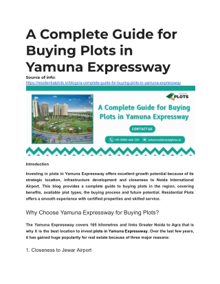 A Complete Guide for Buying Plots in Yamuna Expressway