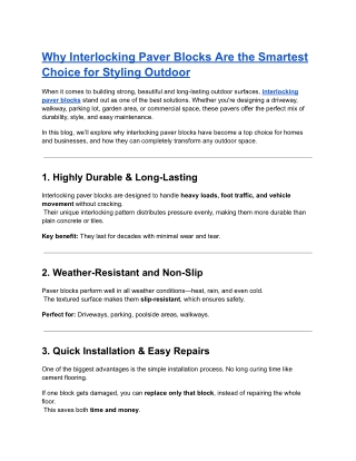 Why Interlocking Paver Blocks Are the Smartest Choice for Styling Outdoor