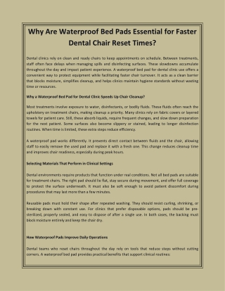 Why Are Waterproof Bed Pads Essential for Faster Dental Chair Reset Times