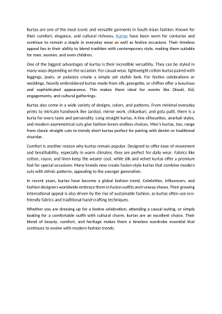 Timeless Elegance of Kurtas: A Perfect Blend of Tradition and Modern Style