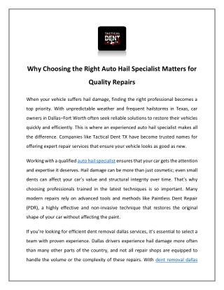 Paintless Dent Removal | Located in Frisco Tx