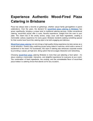 Experience Authentic Wood-Fired Pizza Catering in Brisbane