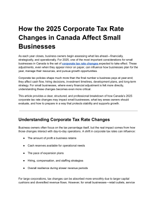 How the 2025 Corporate Tax Rate Changes in Canada Affect Small Businesses