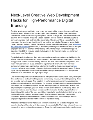 Next-Level Creative Web Development Hacks for High-Performance Digital Branding