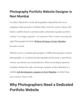 Photography Portfolio Website Designer in Navi Mumbai