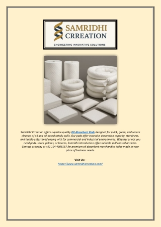 Premium Oil Absorbent Pads | High-Quality Oil Cleanup Solutions by Samridhi Crea