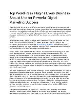 Top WordPress Plugins Every Business Should Use for Powerful Digital Marketing Success