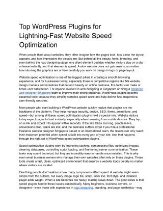 Top WordPress Plugins for Lightning-Fast Website Speed Optimization