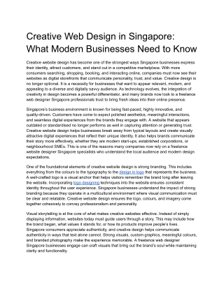 Creative Web Design in Singapore: What Modern Businesses Need to Know