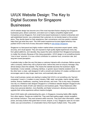 UI/UX Website Design: The Key to Digital Success for Singapore Businesses