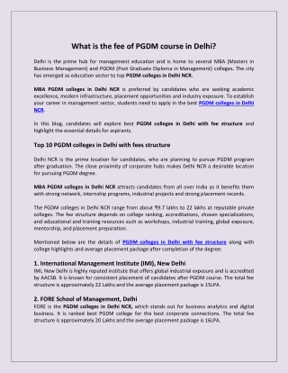 What is the fees of PGDM course in Delhi?