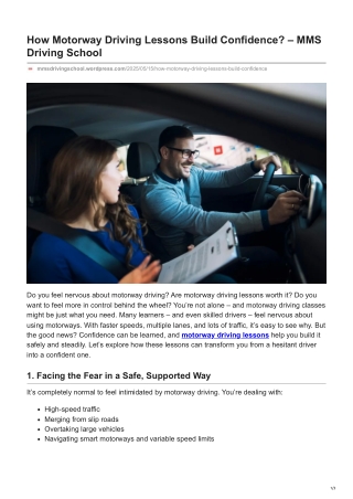 How Motorway Driving Lessons Build Confidence