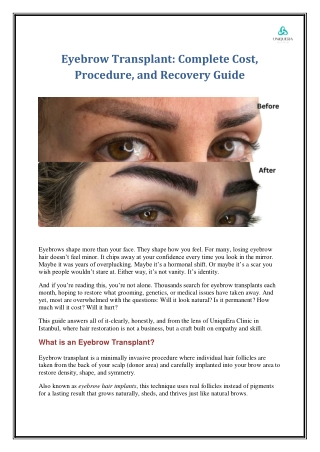 Eyebrow Transplant Complete Cost, Procedure, and Recovery Guide