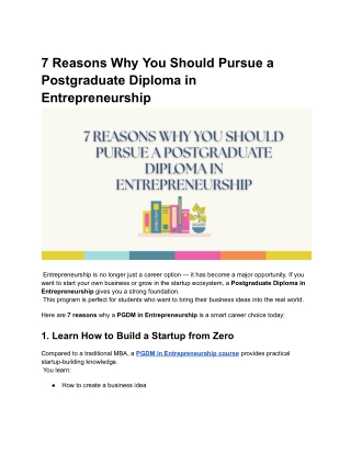 7 Reasons Why You Should Pursue a Postgraduate Diploma in Entrepreneurship