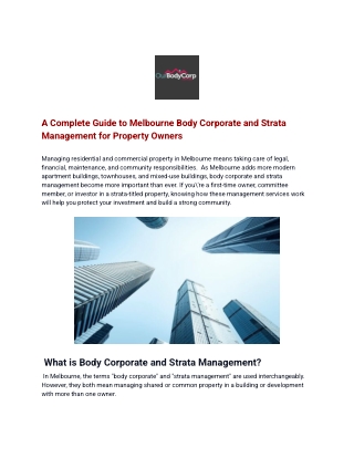 A Complete Guide to Melbourne Body Corporate and Strata Management for Property Owners