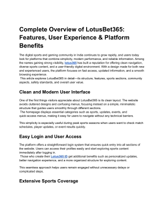 Complete Overview of LotusBet365: Features, User Experience & Platform Benefits