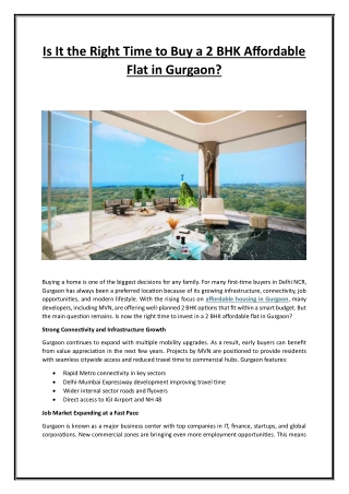 Is It the Right Time to Buy a 2 BHK Affordable Flat in Gurgaon