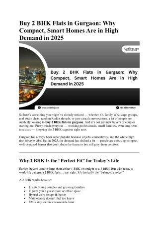 Buy 2 BHK Flats in Gurgaon: Why Compact, Smart Homes Are in High Demand in 2025