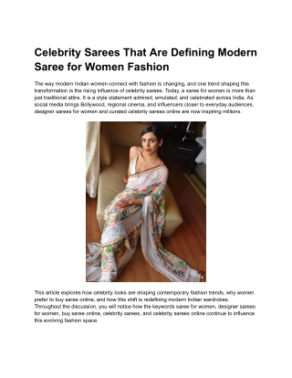 Celebrity Sarees That Are Defining Modern Saree for Women Fashion