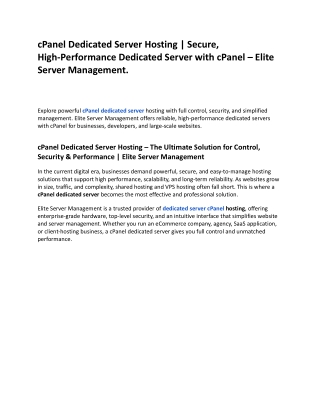 cPanel Dedicated Server Hosting _ Secure, High-Performance Dedicated Server with cPanel – Elite Server Management