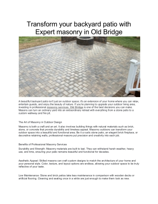 Professional Masonry Services Old Bridge | Home Improvement and Design