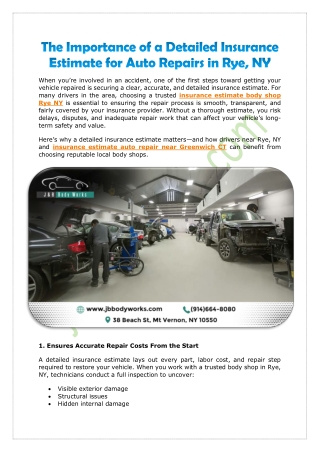 The Importance of a Detailed Insurance Estimate for Auto Repairs in Rye