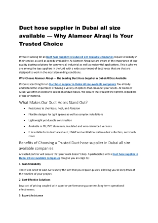 Duct hose supplier in Dubai all size available — Why Alameer Alraqi Is Your Trus