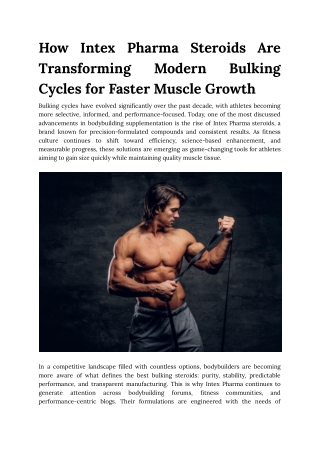 How Intex Pharma Steroids Are Setting New Standards for Faster, More Powerful Bu