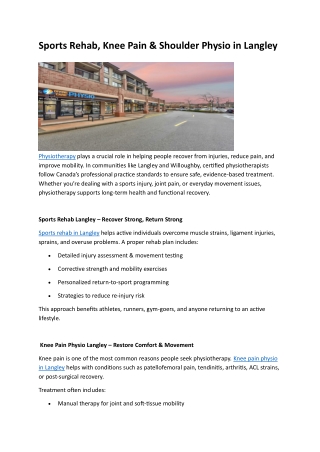 Sports Rehab, Knee Pain & Shoulder Physio in Langley