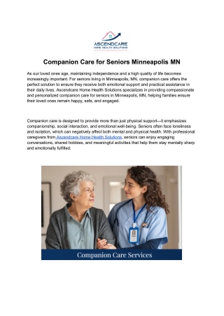 Companion Care for Seniors Minneapolis MN