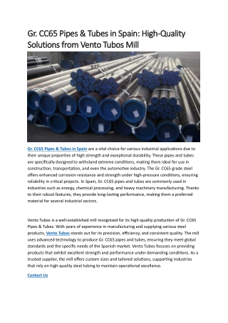 Gr. CC65 Pipes & Tubes in Spain: High-Quality Solutions from Vento Tubos Mill