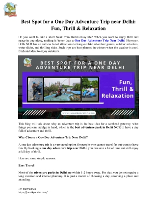 Best Spot for a One Day Adventure Trip near Delhi: Fun, Thrill & Relaxation