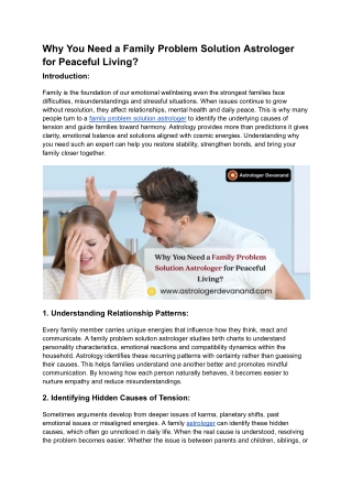 Why You Need a Family Problem Solution Astrologer for Peaceful Living